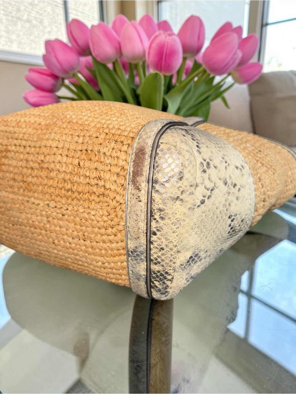 Coach Hamptons Raffia Tote with Python Embossed Leather Trim - Style 19359 - Picture 15 of 15